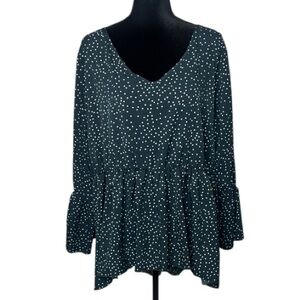 🌹SHEIN - Dark Green and White Polka Dot Babydoll Top - Size 2X